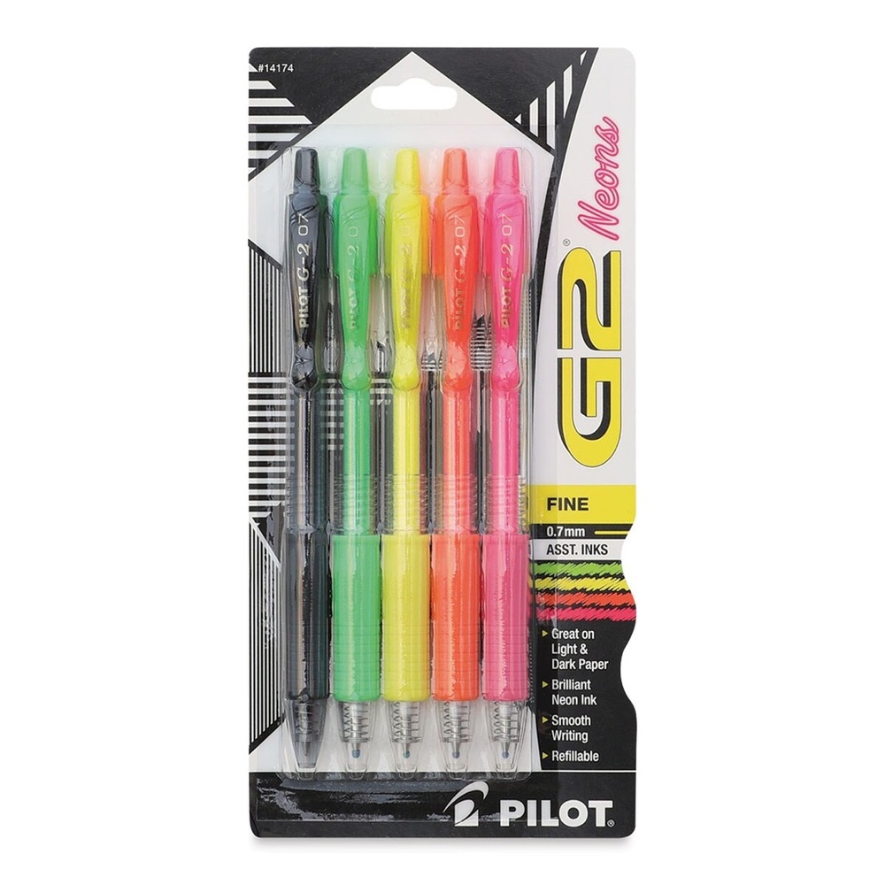 Pilot G2 Gel Pens Set of 5 Neon Colors Fine Point 0.7mm NWT